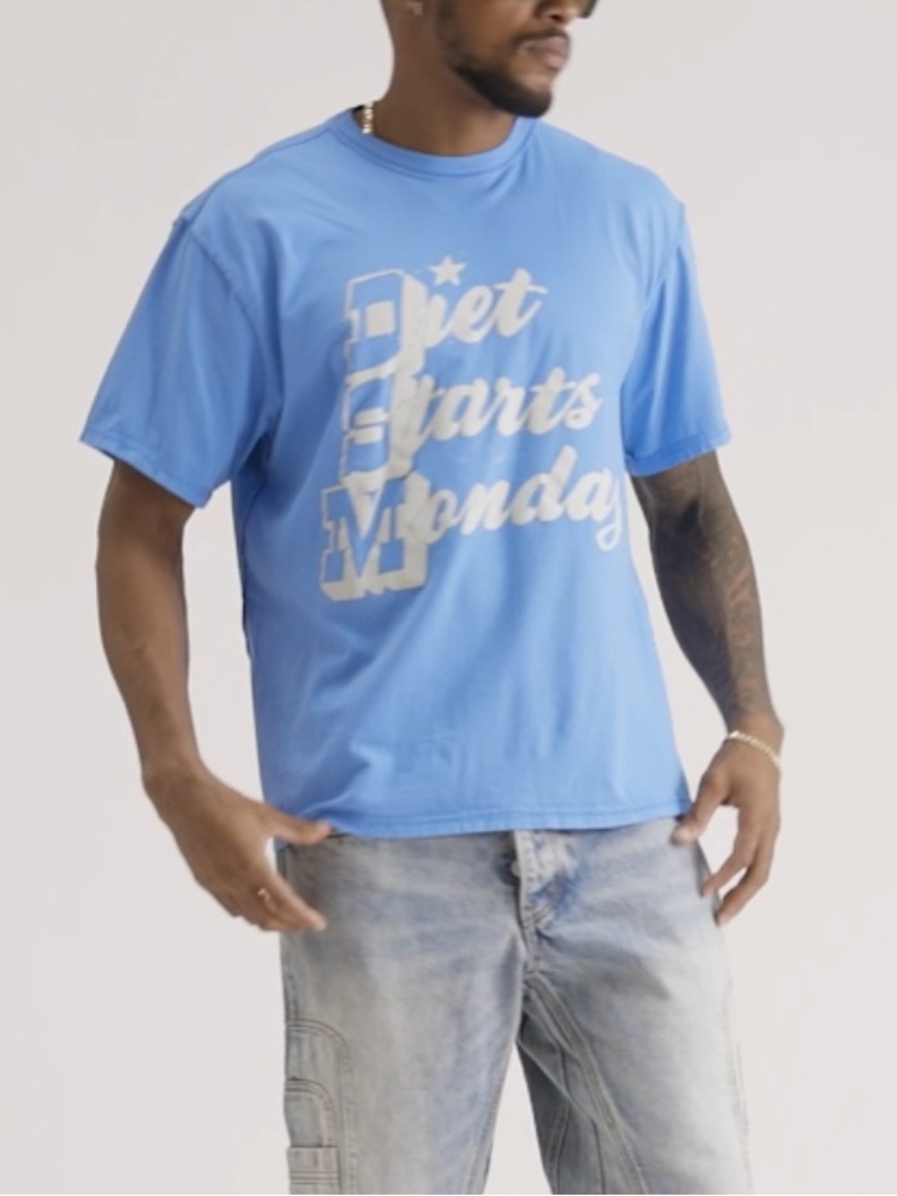 Diet Starts Monday Blue Star T-shirt Vintage Blue Large Supima Cotton
